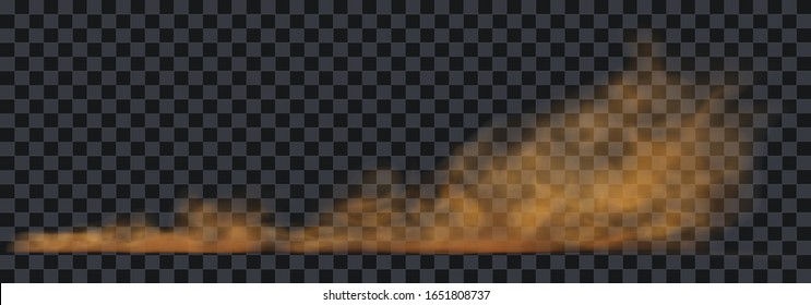 Dust Sand Cloud On A Dusty Road From A Car. Scattering Trail On Track From Fast Movement. Transparent Realistic Vector Render Stock Illustration