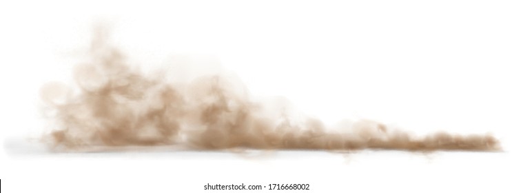 Nubes de arena polvo en un camino polvoriento desde un camión. Dispersión de pistas por movimiento rápido. Ilustración transparente y realista de las existencias vectoriales