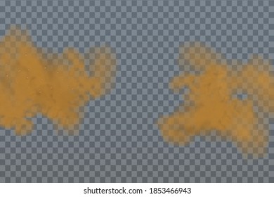 Dust  sand cloud with particles with dirt,cigarette smoke, smog, soil and   particles.Vector isolated on transparent background. Concept house cleaning, air pollution,big explosion,desert sandstorm.
