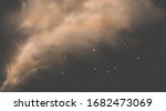 Dust sand cloud with stones and flying dusty particles isolated on transparent background. Desert sandstorm. Realistic vector illustration
