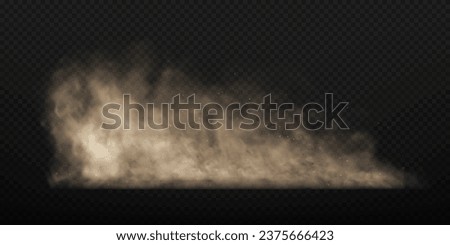 Dust sand cloud with stones and flying dusty particles isolated on transparent background. Dusty cloud or dry sand flying. Realistic vector illustration.