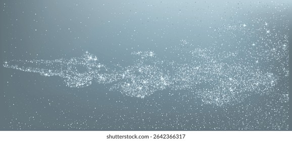 Lluvia de puntos de confeti de purpurina de plata. Borde brillante brillante, brillo de borlas de fiesta, diseño de fondo de luces de vacaciones, marco festivo. Luces metálicas plateadas ricas ondulan.