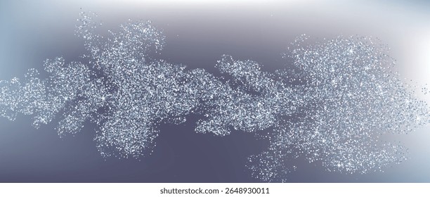 Dust silver glitter confetti dots rain. Sparkling glitter border, party tinsels shimmer, holiday lights background design, festive frame. Rich silver metallic lights wave.
