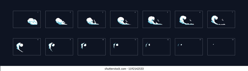 dust smoke effect. First start smoke effect. The effect of fast start. dusty fast movement animation. Sprite sheet for game, cartoon or animation