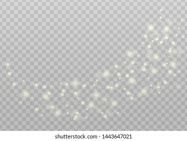 The dust sparks and bright stars shine with special light effect. Luminous background. Vector bokeh lights effect. Sparkles isolated on a transparent background. Christmas concept.