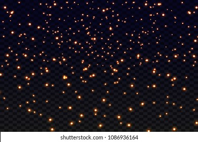 The dust sparks and golden stars shine with special light. Vector sparkles on a transparent background. . Vector illustration	