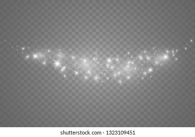 The dust sparks and golden stars shine with special light. Vector sparkles on a transparent background. Christmas light effect. Sparkling magical dust particles.