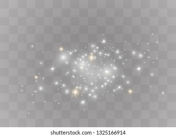 The dust sparks and golden stars shine with special light. Vector sparkles on a transparent background. Christmas light effect. Sparkling magical dust particles.