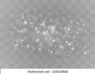 The dust sparks and golden stars shine with special light. Vector sparkles on a transparent background.