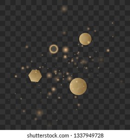 Dust sparks and golden stars shine with special light. Glow light effect. Vector illustration EPS10.