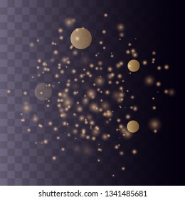 Dust sparks and golden stars shine with special light. Glow light effect. Vector illustration EPS10.