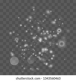 Dust sparks and golden stars shine with special light. Glow light effect. Vector illustration EPS10.