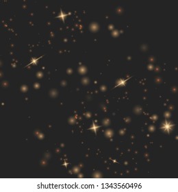 Dust sparks and golden stars shine with special light. Glow light effect. Vector illustration EPS10. 