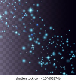 Dust sparks and golden stars shine with special light. Glow light effect. Vector illustration EPS10. 