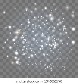 Dust sparks and golden stars shine with special light. Glow light effect. Vector illustration EPS10. 