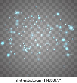 Dust sparks and golden stars shine with special light. Glow light effect. Vector illustration EPS10. 