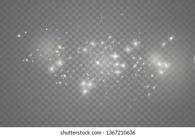 The dust sparks and golden stars shine with special light. Vector sparkles on a transparent background. Christmas light effect. Sparkling magical dust particles.