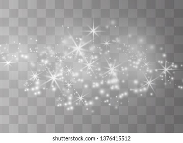 The dust sparks and golden stars shine with special light. Vector sparkles on a transparent background. Christmas light effect. Sparkling magical dust particles.