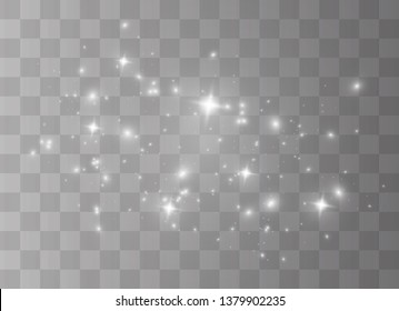 The dust sparks and golden stars shine with special light. Vector sparkles on a transparent background. Christmas light effect. Sparkling magical dust particles.