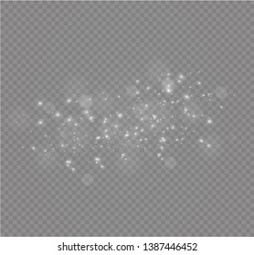 The dust sparks and golden stars shine with special light. Vector sparkles on a transparent background. Christmas light effect. Sparkling magical dust particles.