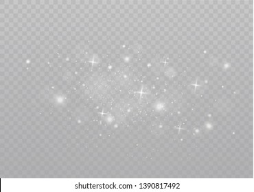 The dust sparks and golden stars shine with special light. Vector sparkles on a transparent background. Christmas light effect. Sparkling magical dust particles.