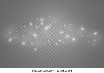 The dust sparks and golden stars shine with special light. Vector sparkles on a transparent background. Christmas light effect. Sparkling magical dust particles.
