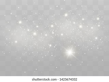 The dust sparks and golden stars shine with special light. Vector sparkles on a transparent background. Christmas light effect. Sparkling magical dust particles.