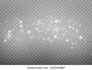 The dust sparks and golden stars shine with special light. Vector sparkles on a transparent background. Christmas light effect. Sparkling magical dust particles.