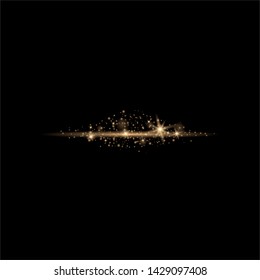 The dust sparks and golden stars shine with special light. Vector sparkles on a transparent background. Christmas light effect. Sparkling magical dust particles.