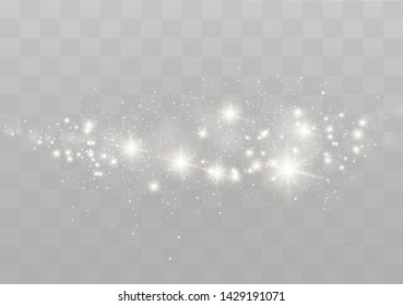 The dust sparks and golden stars shine with special light. Vector sparkles on a transparent background. Christmas light effect. Sparkling magical dust particles.