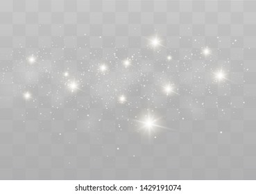 The dust sparks and golden stars shine with special light. Vector sparkles on a transparent background. Christmas light effect. Sparkling magical dust particles.