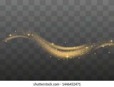 The Dust Sparks And Golden Stars Shine With Special Light. Vector Sparkles On A Transparent Background. Christmas Light Effect. Sparkling Magical Dust Particles.