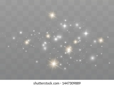 The dust sparks and golden stars shine with special light. Vector sparkles on a transparent background. Christmas light effect. Sparkling magical dust particles