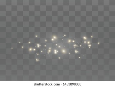 The dust sparks and golden stars shine with special light. Vector sparkles on a transparent background. Christmas light effect. Sparkling magical dust particles