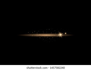 The dust sparks and golden stars shine with special light. Vector sparkles on a transparent background. Christmas light effect. Sparkling magical dust particles.