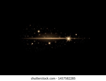 The dust sparks and golden stars shine with special light. Vector sparkles on a transparent background. Christmas light effect. Sparkling magical dust particles.