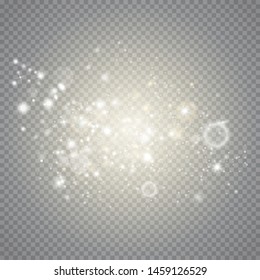 Dust sparks and golden stars shine with special light. White sparks glitter  light effect. Sparkling magic dust particles Vector