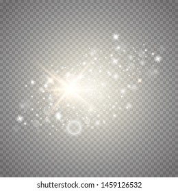 Dust sparks and golden stars shine with special light. White sparks glitter  light effect. Sparkling magic dust particles Vector