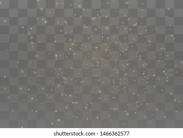 The dust sparks and golden stars shine with special light. Vector sparkles on a transparent background. Christmas light effect. Sparkling magical dust particles