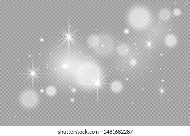 The dust sparks and golden stars shine with special light. Vector sparkles on a transparent background. Christmas light effect. Sparkling magical dust particles. 