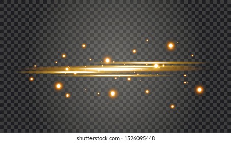 The dust sparks and golden stars shine with special light. Vector sparkles on a transparent background. Christmas light effect. Sparkling magical dust particles.