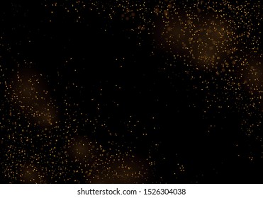 The dust sparks and golden stars shine with special light, bokeh effect. Vector sparkles on a transparent background. Christmas light effect. Sparkling magical dust particles.