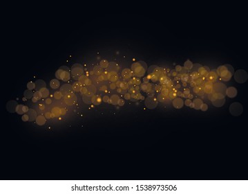 The dust sparks and golden stars shine with special light. Vector sparkles on a transparent background. Christmas light effect. Sparkling magical dust particles.