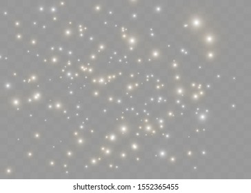 The dust sparks and golden stars shine with special light. Vector sparkles on a transparent background. Christmas light effect. Sparkling magical dust particles.