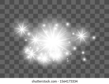 The dust sparks and golden stars shine with special light. Vector sparkles on a transparent background. Christmas light effect. Sparkling magical dust particles.