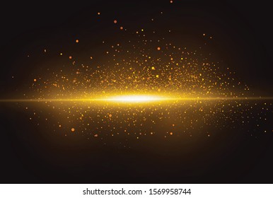 The dust sparks and golden stars shine with special light. Sparkling magical dust particles. Vector sparkles on a transparent background. Christmas light effect.