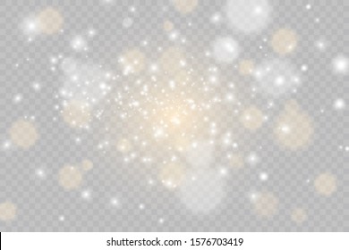 The dust sparks and golden stars shine with special light. Vector sparkles on a transparent background. Christmas light effect. Sparkling magical dust particles.