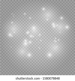 The dust sparks and golden stars shine with special light. Vector sparkles on a transparent background. Christmas light effect. Sparkling magical dust particles.