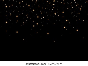 The dust sparks and golden stars shine with special light. Vector sparkles on a transparent background. Christmas light effect. Sparkling magical dust particles.
