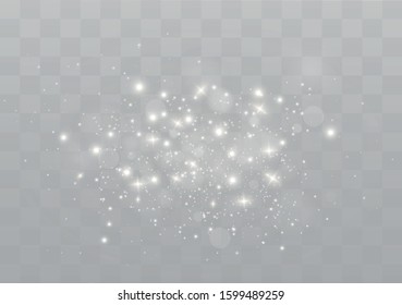 The dust sparks and golden stars shine with special light. Vector sparkles on a transparent background. Christmas light effect. Sparkling magical dust particles.